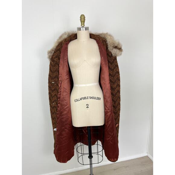 True Vintage Rare 60s 70s Penny Lane Coat Jacket Large Fur Collar Boho Knit - Picture 10 of 16